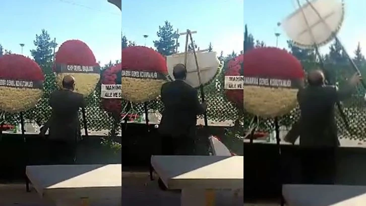 Özgür Özel'in gönderdiği çelengi parçaladılar!
