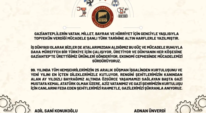 Gaziantep Sanayi Odası 25 Aralık mesajı